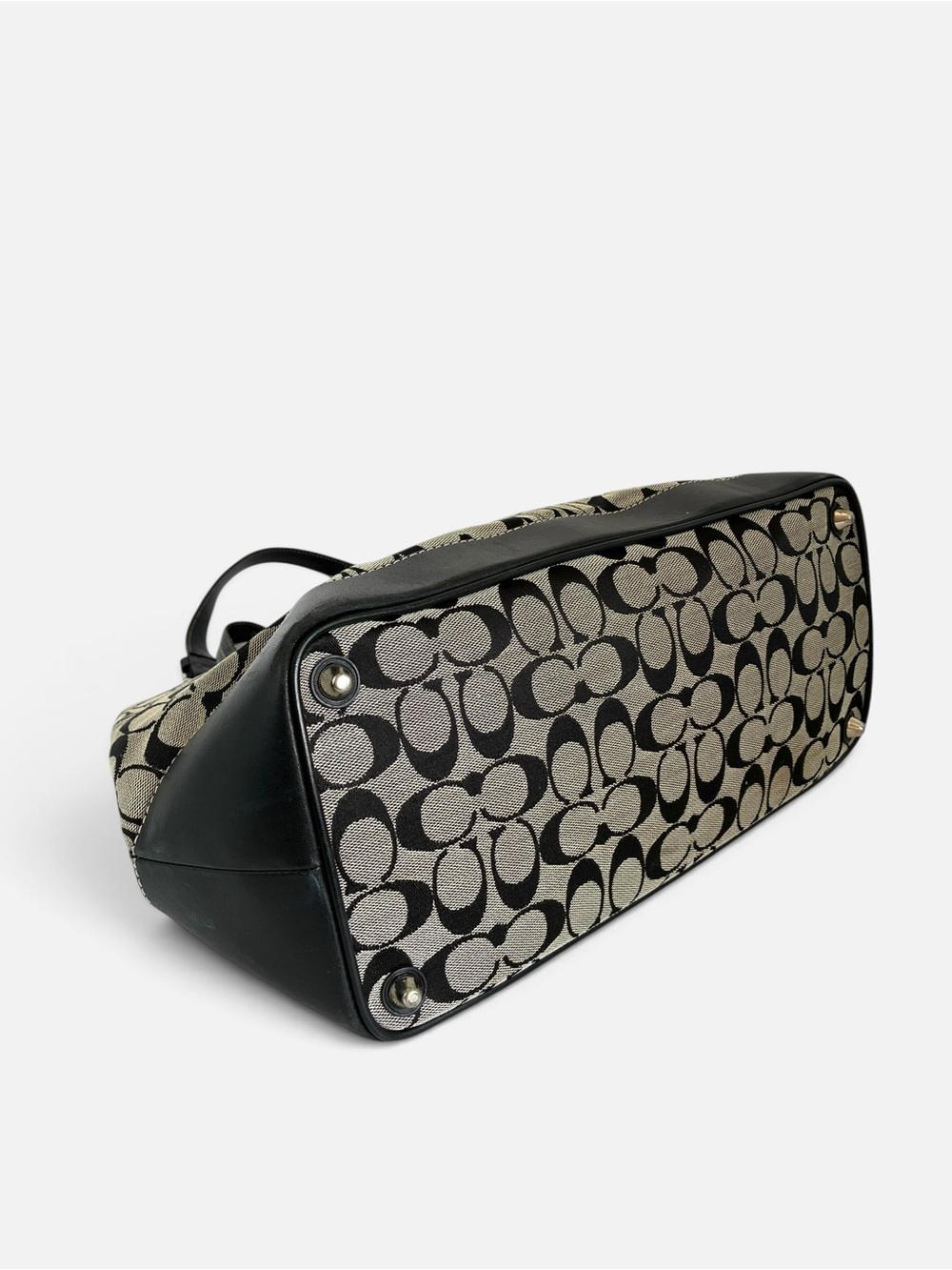 Coach Signature Canvas Tote Bag in Black and Beige - Picture 6 of 9